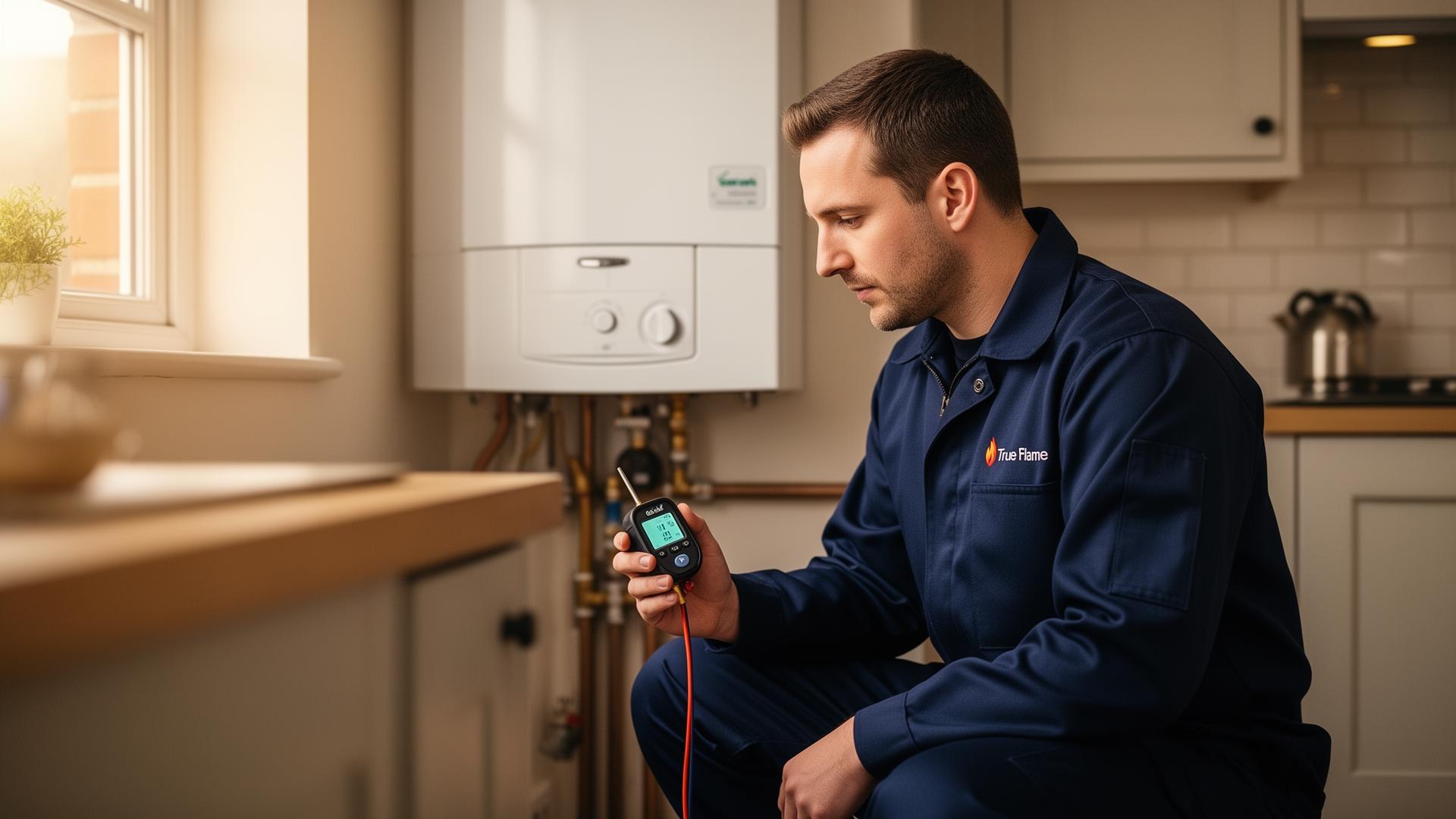 True Flame Heating engineer servicing a boiler in Dover